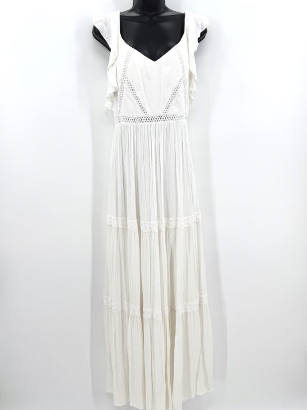 Lilly Pulitzer Ivie Maxi Dress White 6 Lace Tiered Boho Bridal Wedding Vacation